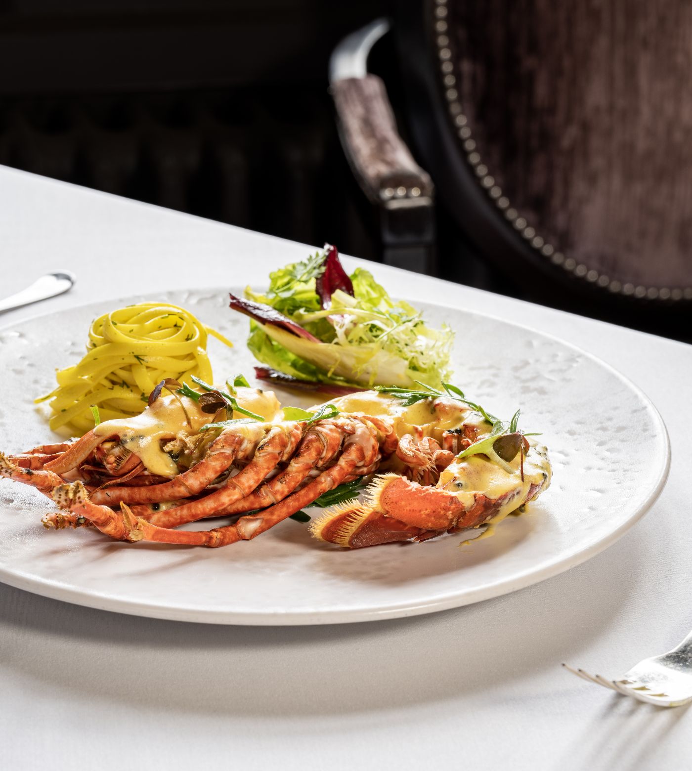 Plate of seafood and pasta 