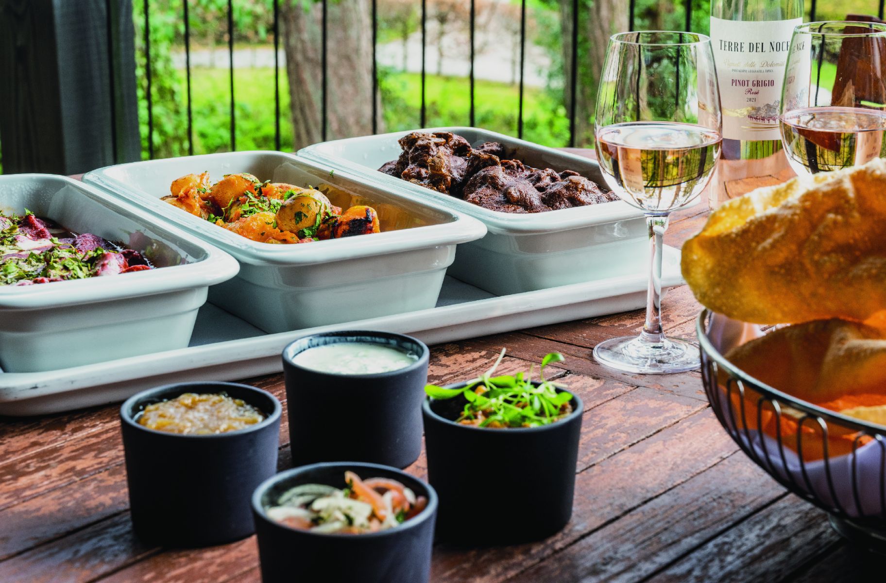 selection of food and drinks on table 