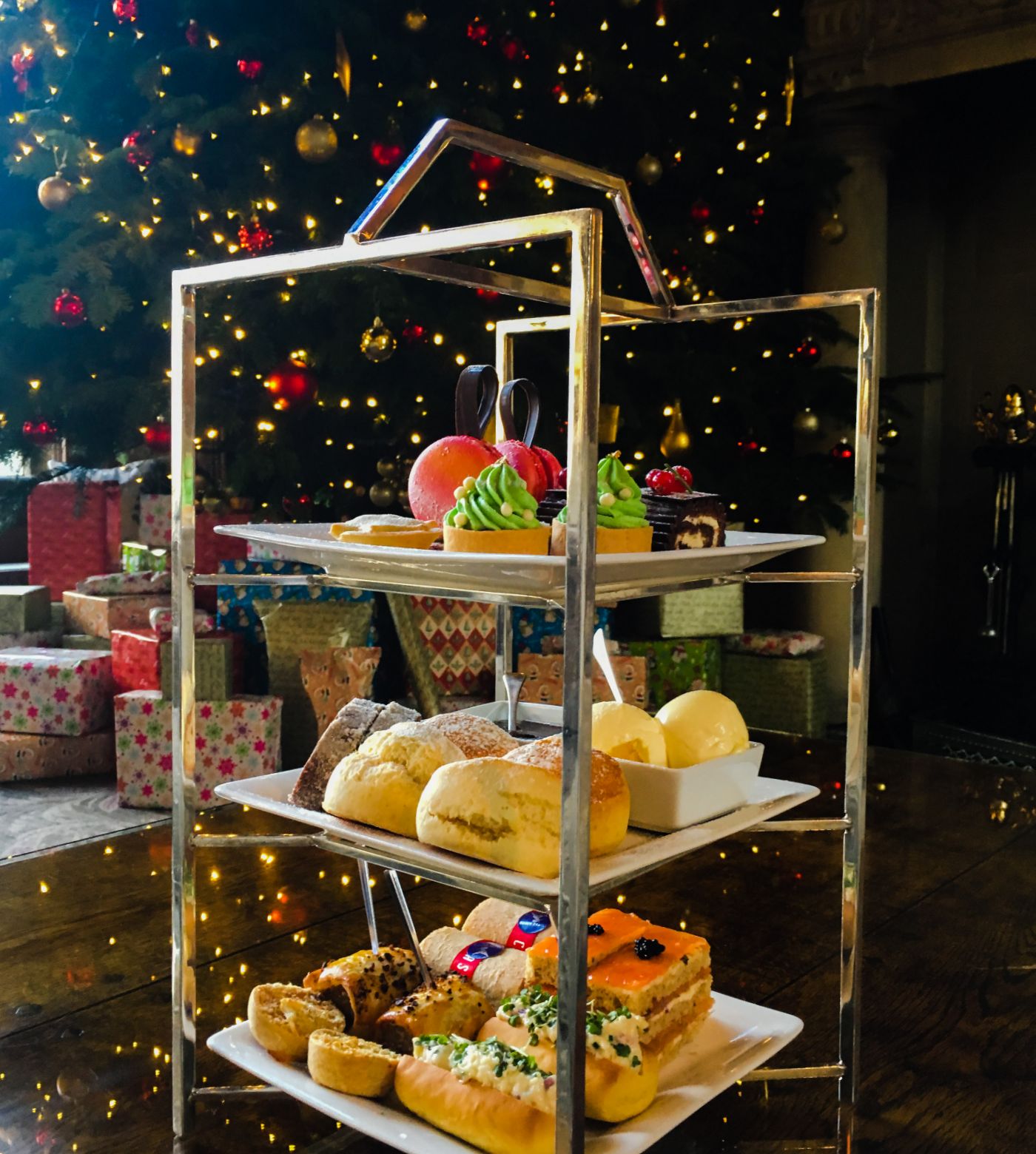 Festive themed afternoon tea food  