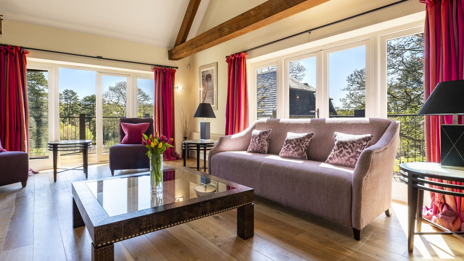 Sitting room in lodge with sofa 