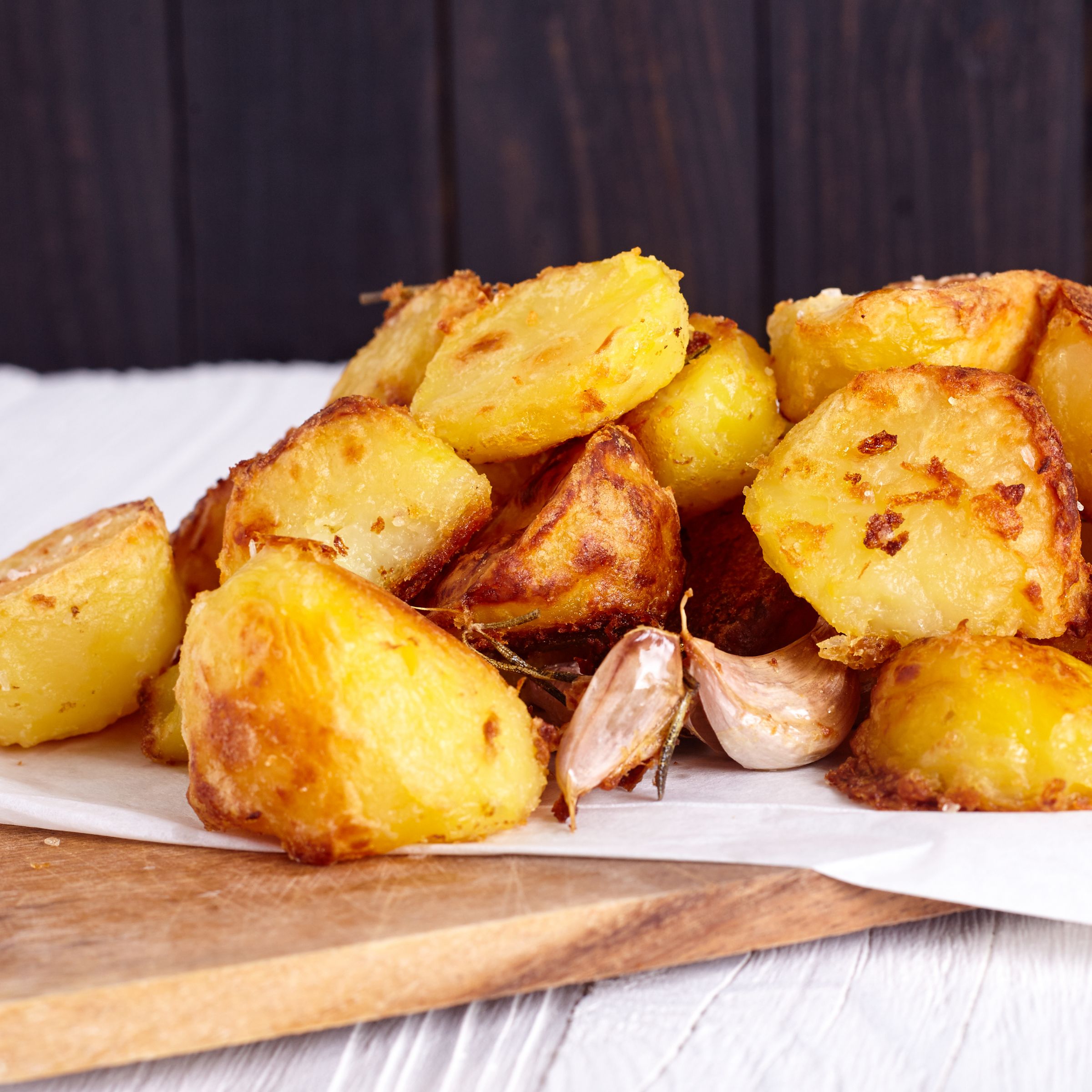 Tray of crispy roast potatoes 